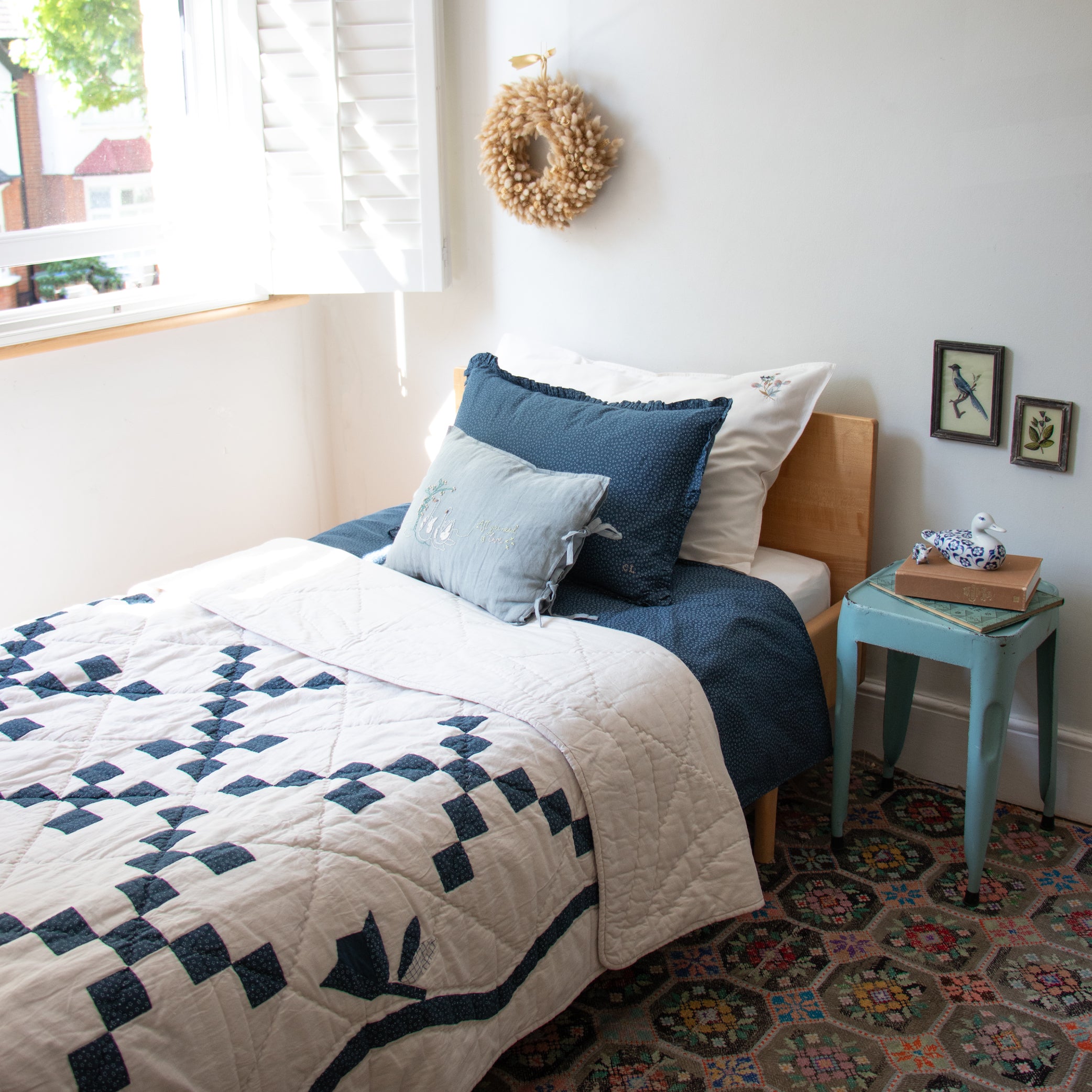 Indigo Dot Frill  Pillowcase