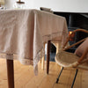 Washed Linen Cotton Tablecloth with Lace edge - Vintage Rose