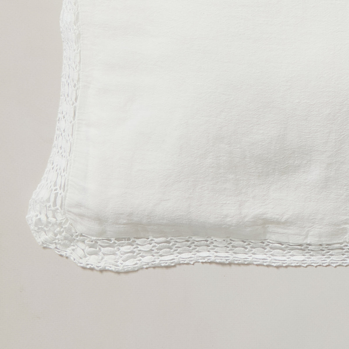 Washed Linen Cotton  Oxford Pillowcase with Lace Edge - White