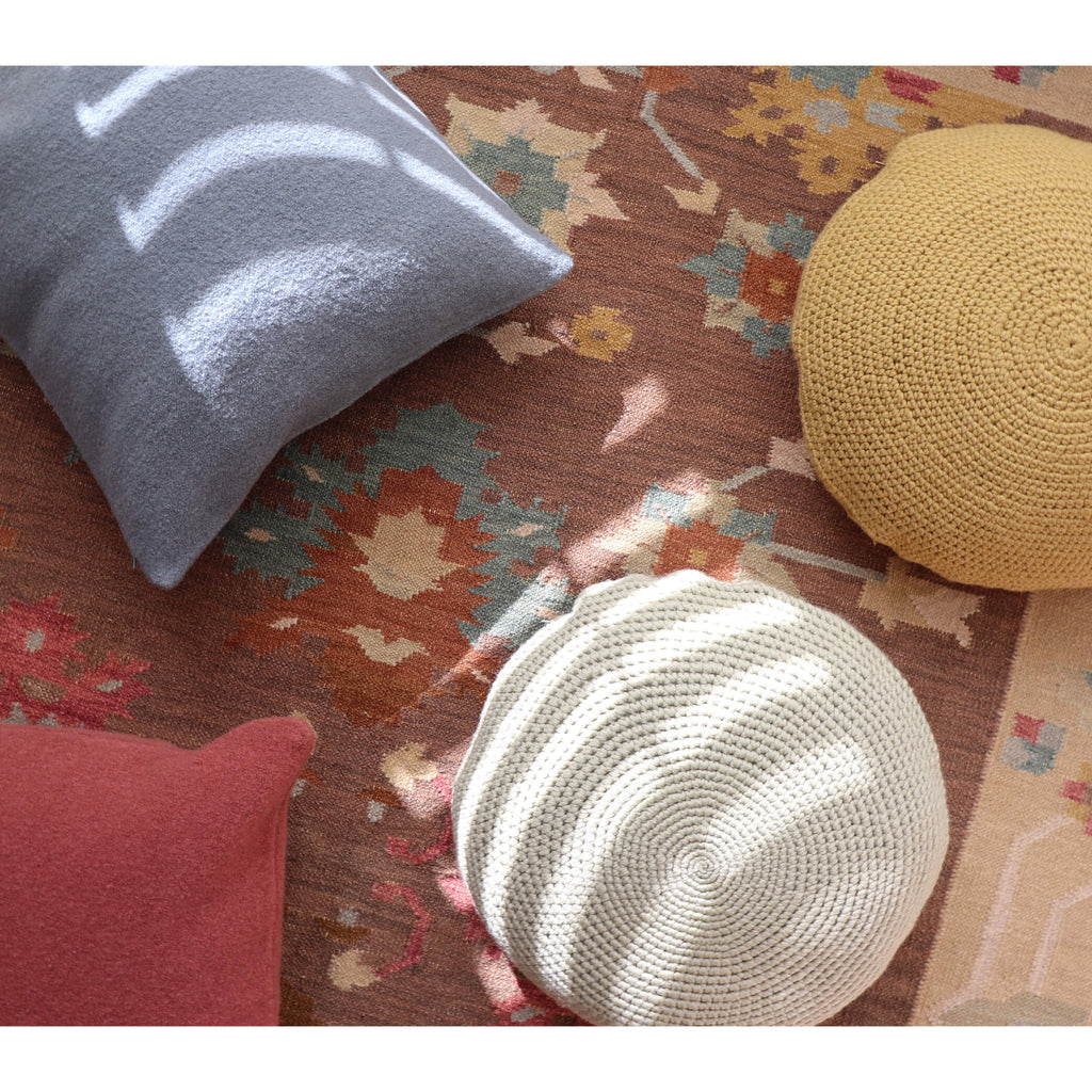 Crochet Circular  Wool Cushion - Camomile