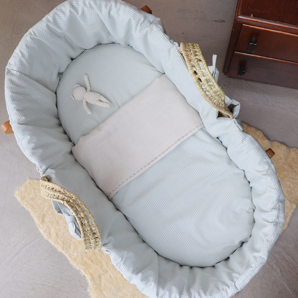 double check blue moses basket bedding by camomile london