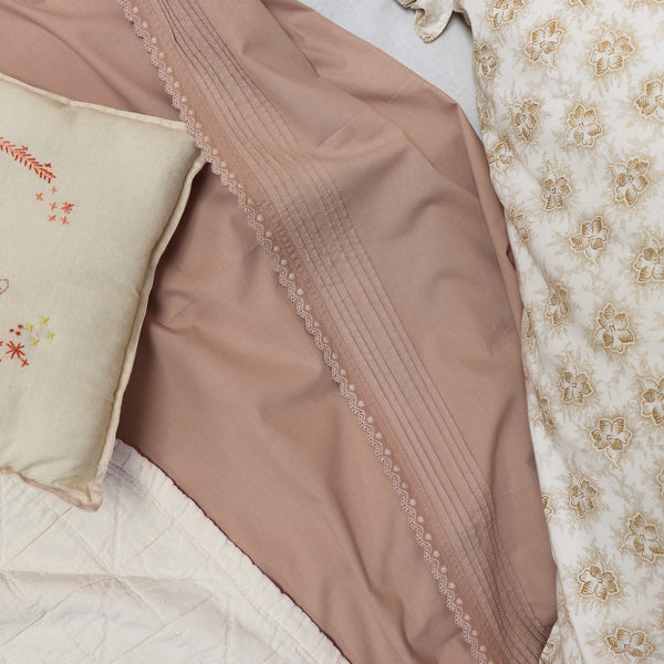 Pin Tuck Embroidered Edge Pillowcase - Clay Pink