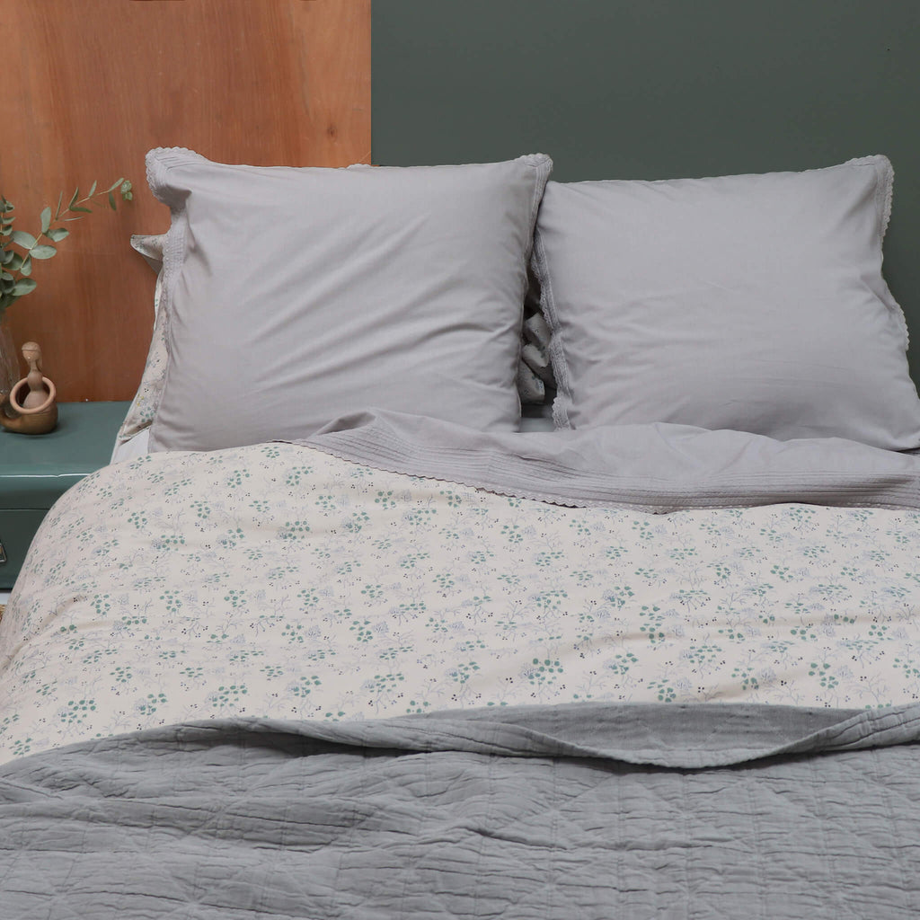 Pin Tuck Embroidered Pillowcase - Feather Grey