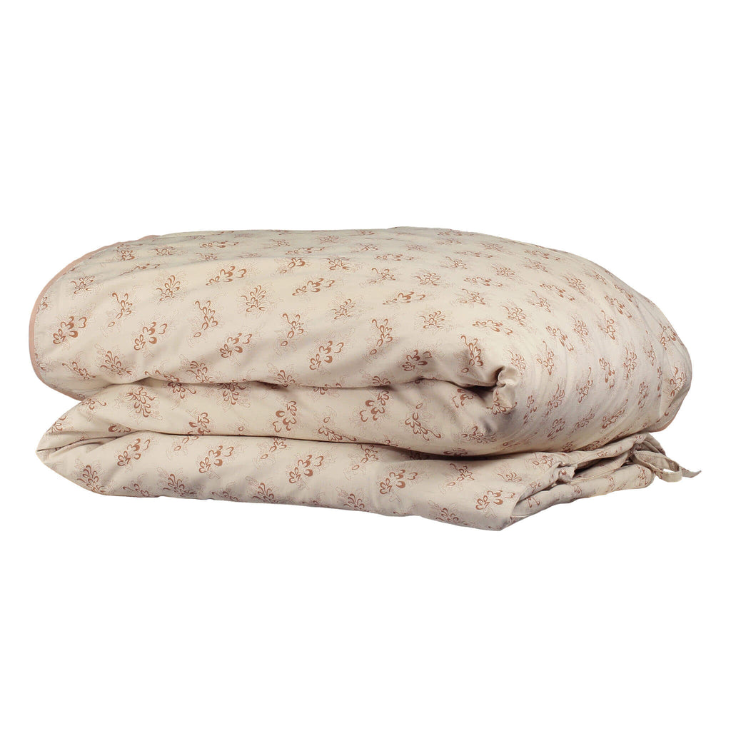 Celia warm stone duvet cover with mink floral print 100% soft cotton bedding by camomile london