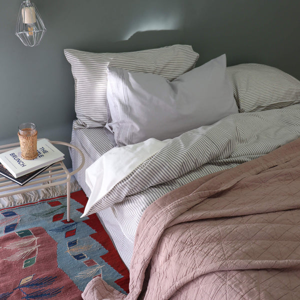 Charcoal Ticking Stripe Fitted Sheet