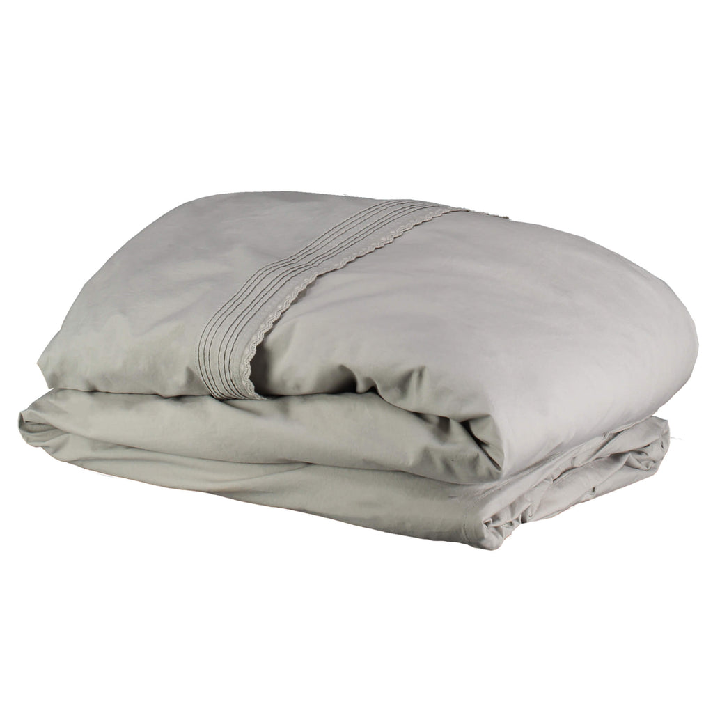 Pin Tuck Embroidered Duvet Cover - Feather Grey