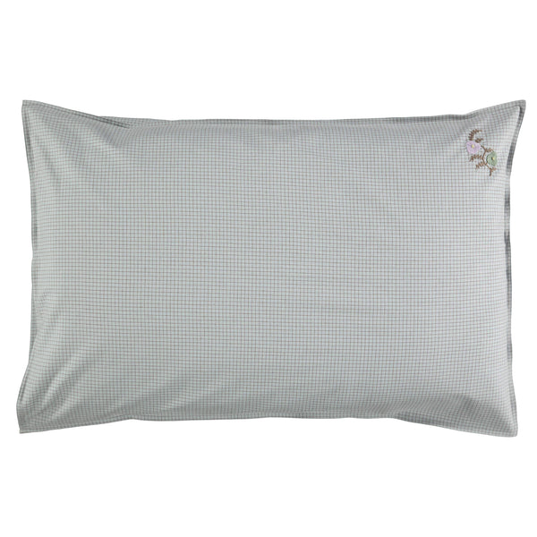 Light Blue + Coco Check Embroidered  Pillowcase