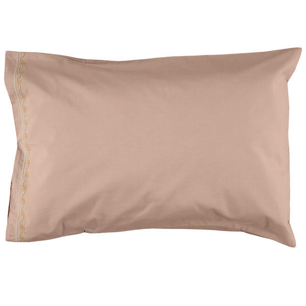 Light mink leaf embroidered pillowcase in 100% soft cotton bedding by camomile london