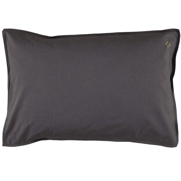 brown and blue check pillowcase by camomile london made from organic cotton