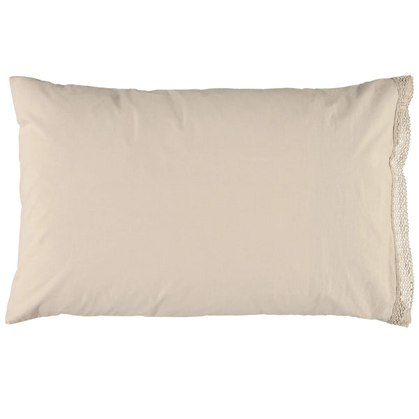 Organic Cotton Percale Stone Lace Edge Pillowcase