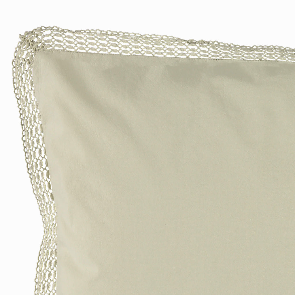 Organic Cotton Percale Celery Lace Oxford Pillowcase