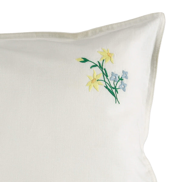 Embroidered Yellow Flower Pillowcase - Off White