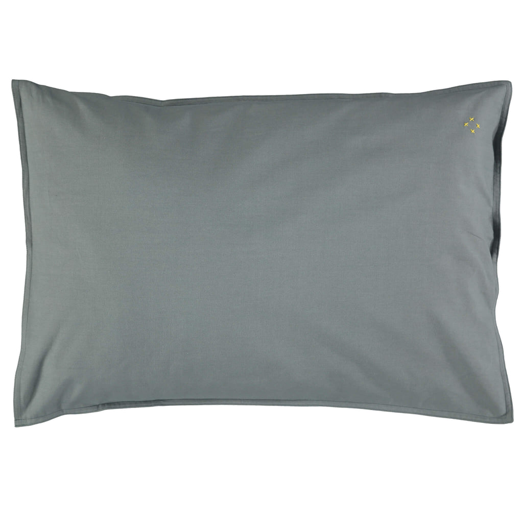 Organic cotton pillowcase in Blue Grey with matching bedding by camomile london