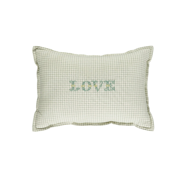 Camomile Love Padded Cushion - Ivory Back ground with green check
