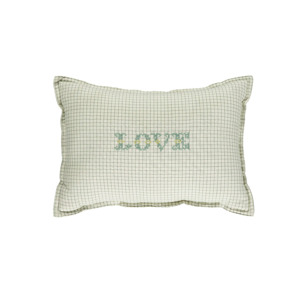 Camomile Love Padded Cushion - Ivory Back ground with green check