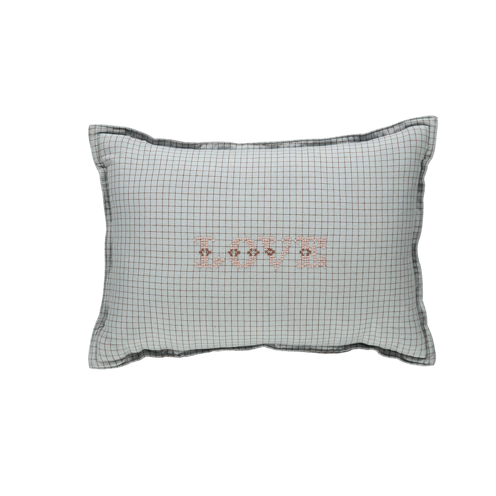 Camomile Love Padded Cushion - Light Blue coco check