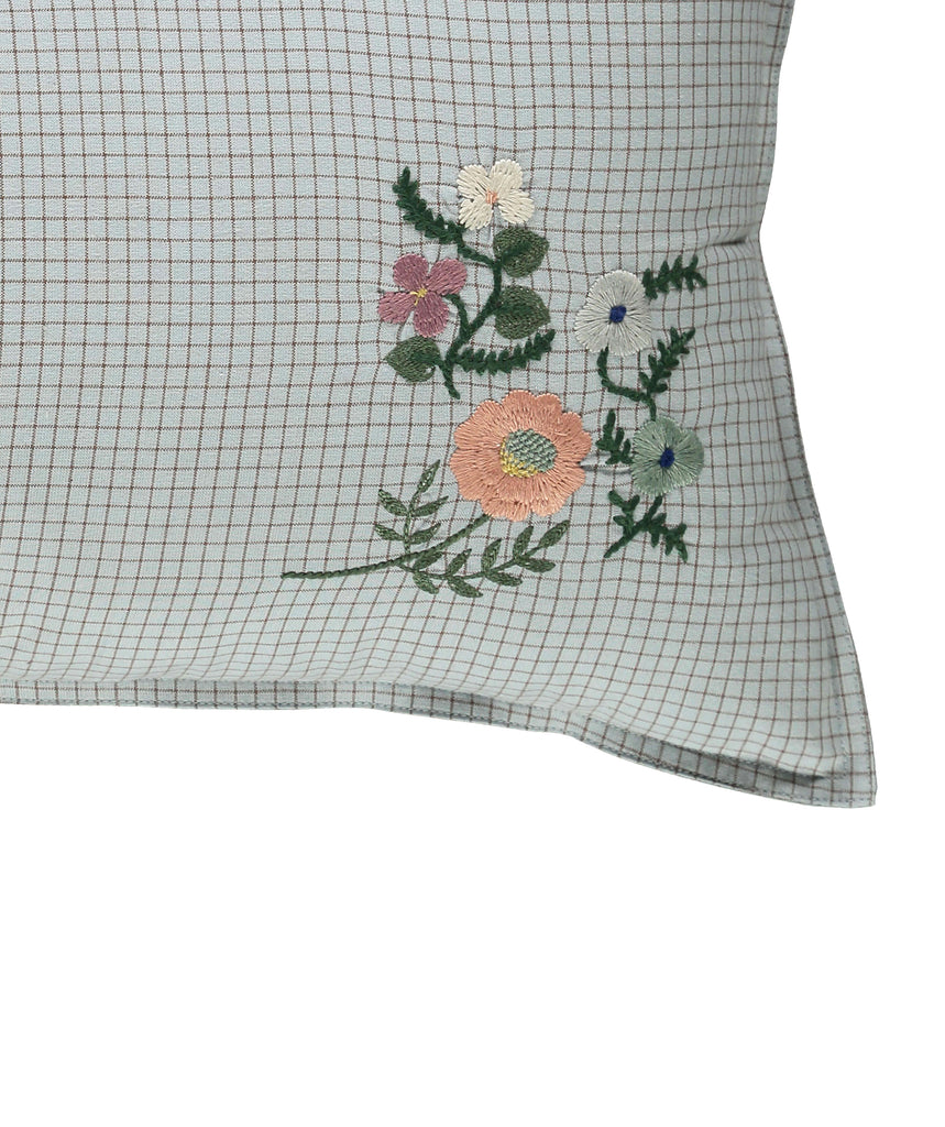 Light Blue + Coco check Embroidered Cushion Cover with Filler