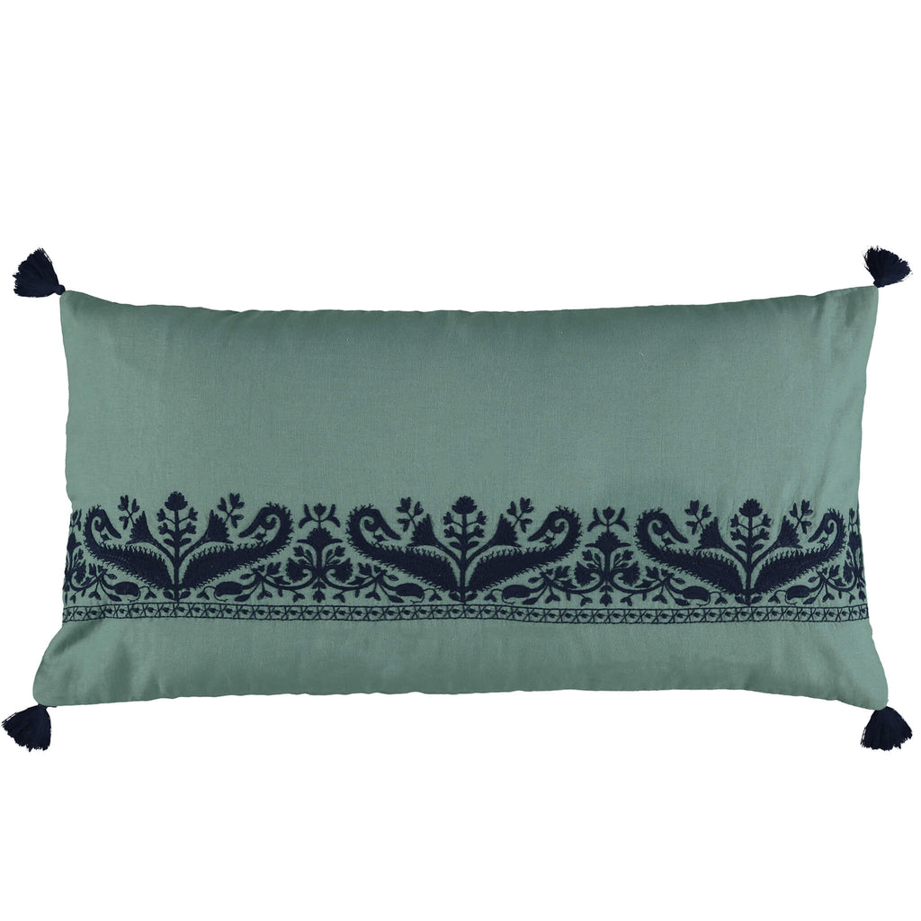 Teal Paisley Embroidered Bolster Cushion Cover