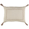 Double check ivory and clay padded cushion with zig zag embroidery and mink tassels organic cotton bedding camomile london