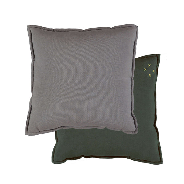 Camomile Padded Cushion - Dark Green and Blue Grey