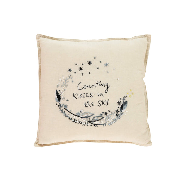 Camomile Padded Cushion - 'Counting Kissing' Black