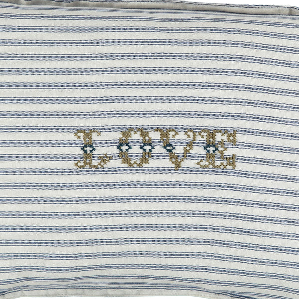 Camomile Love Padded Cushion - Ticking Stripe Blue