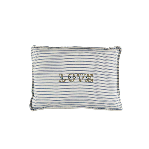 Camomile Love Padded Cushion - Ticking Stripe Blue
