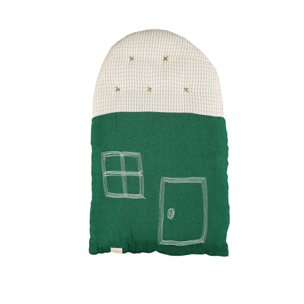Small House cushion - Forest Green/ Double check Grey