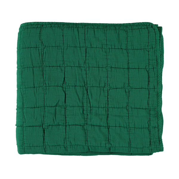 Square Quilted Gauze Blanket - Forest Green