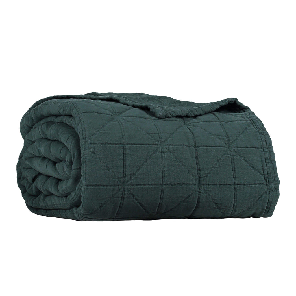 100% organic cotton blanket in dark green, made in Portugal bedding by camomile london