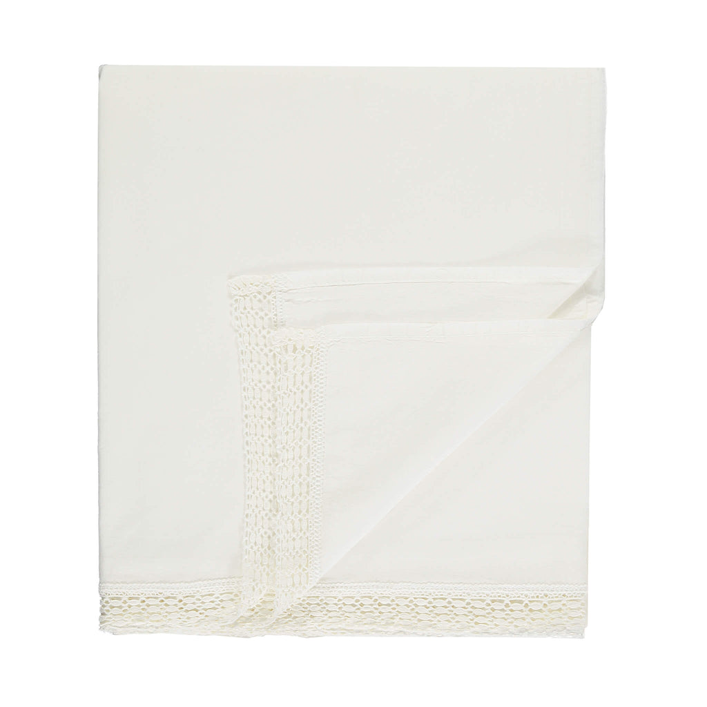 Organic Cotton Percale Lace Ivory Top Flat Sheet