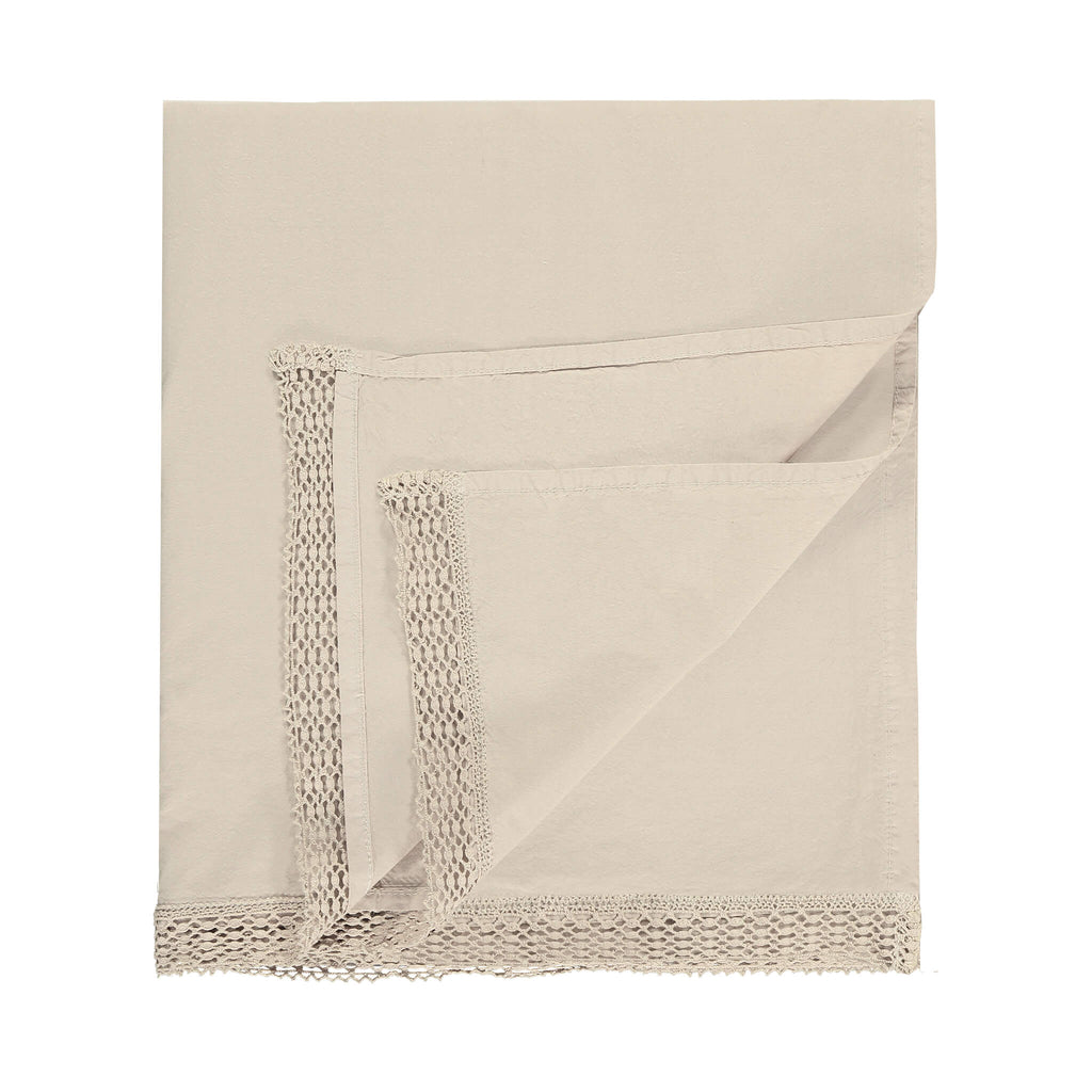 Organic Cotton Percale Lace Stone Top Flat Sheet