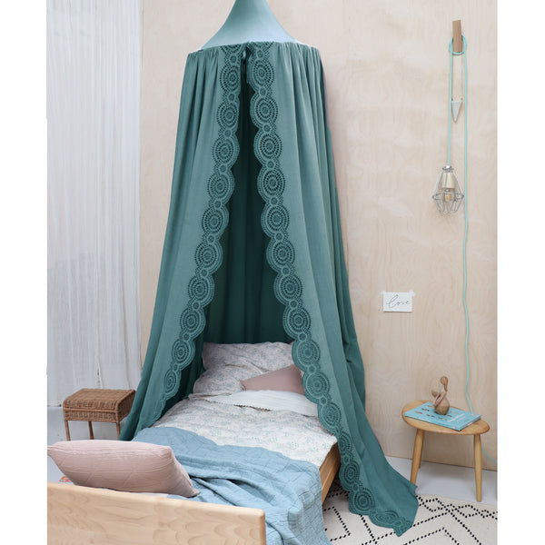 Scallop Embroidered Canopy - Teal