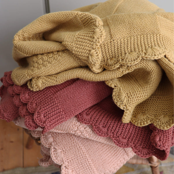 Merino Wool Knitted Baby Blanket - Camomile