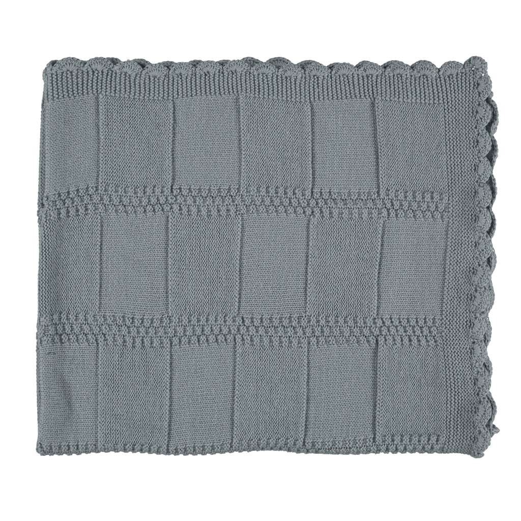 Merino Wool Knitted Baby Blanket - Smokey Blue
