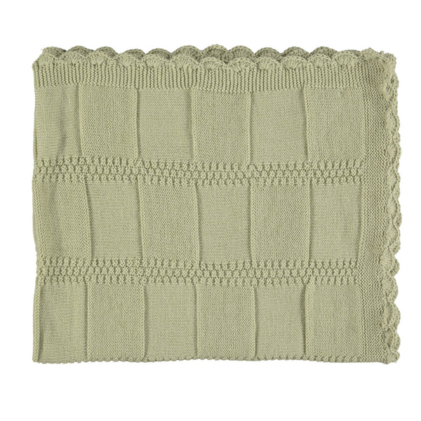Merino Wool Knitted Baby Blanket - Celery