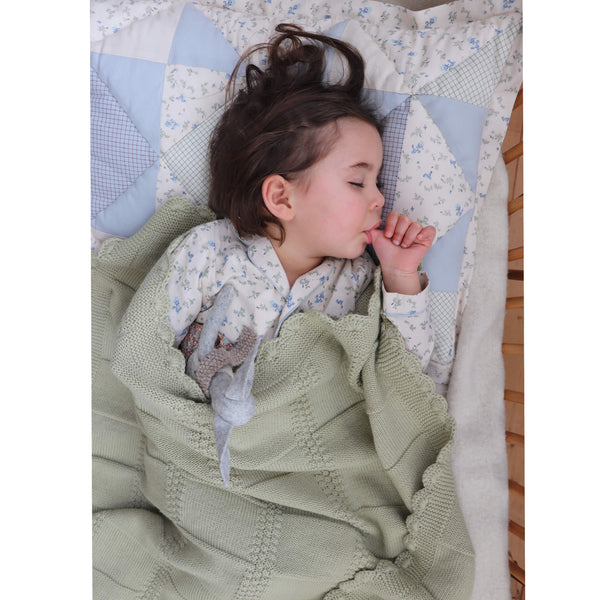 Merino Wool Knitted Baby Blanket - Celery