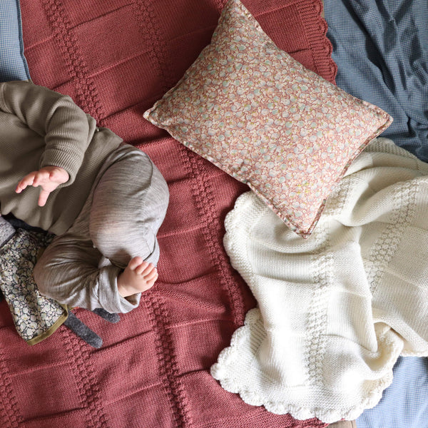 Merino Wool Knitted Baby Blanket - Chalk