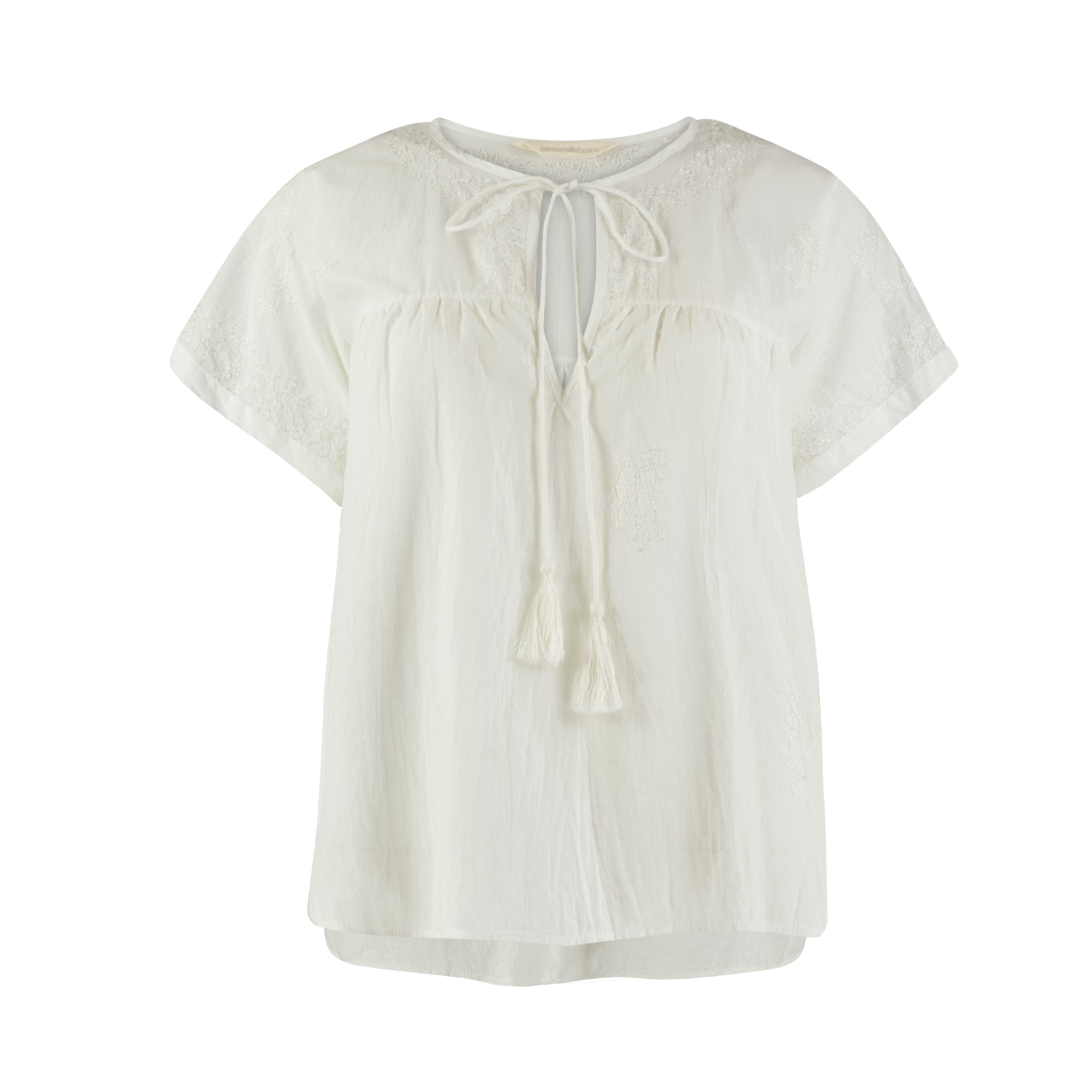 Hand Embroidered Cotton Voile Top in China Clay