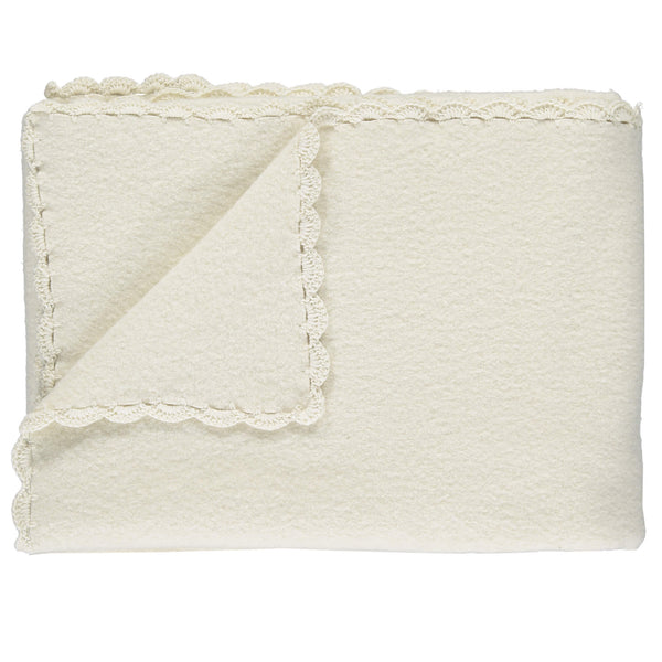 Merino Wool Crochet Edge Blanket - Chalk