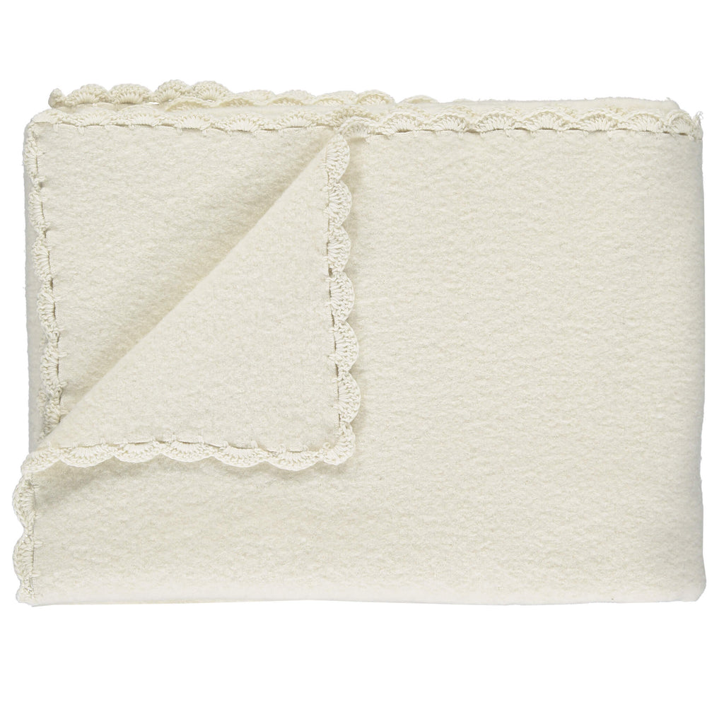 Merino Wool Crochet Edge Blanket - Chalk