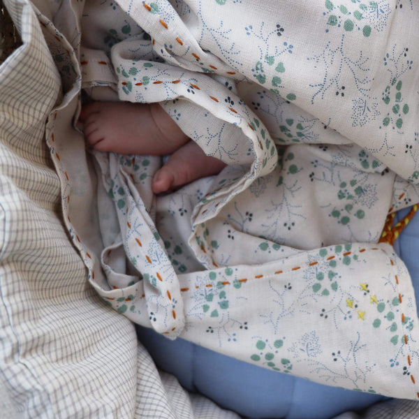 Single Layer Swaddle Blanket - Minako Cornflower/ Stone