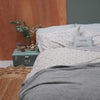 Minako cornflower warm stone duvet cover with mint and blue floral print for both adult and children's bedrooms 100% soft cotton bedding by camomile london