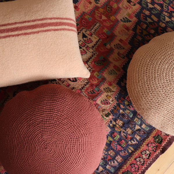 Crochet Circular  Wool Cushion - Deep Clay