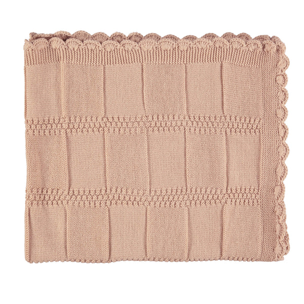 Merino Wool Knitted Baby Blanket - Peach Blossom