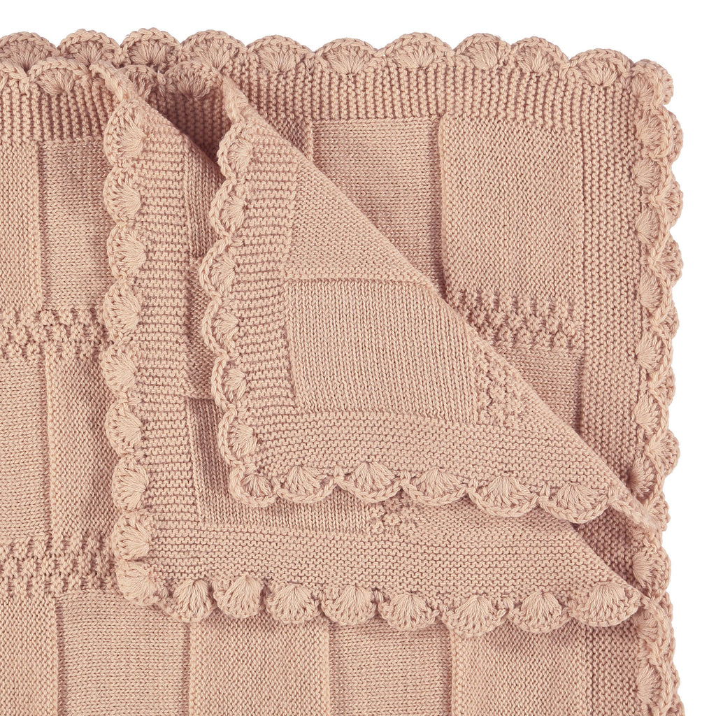 Merino Wool Knitted Baby Blanket - Peach Blossom