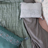 Square quilted blanket in sage 100% soft cotton gauze and lightly filled with anti-allergy polyester comes in 4 different sizes and can be mixed with our beautiful Mini Gingham Check bedding in teal and mink by camomile london
