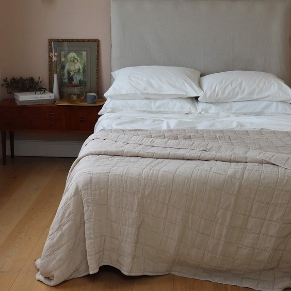 Square Quilted Gauze Blanket - Stone