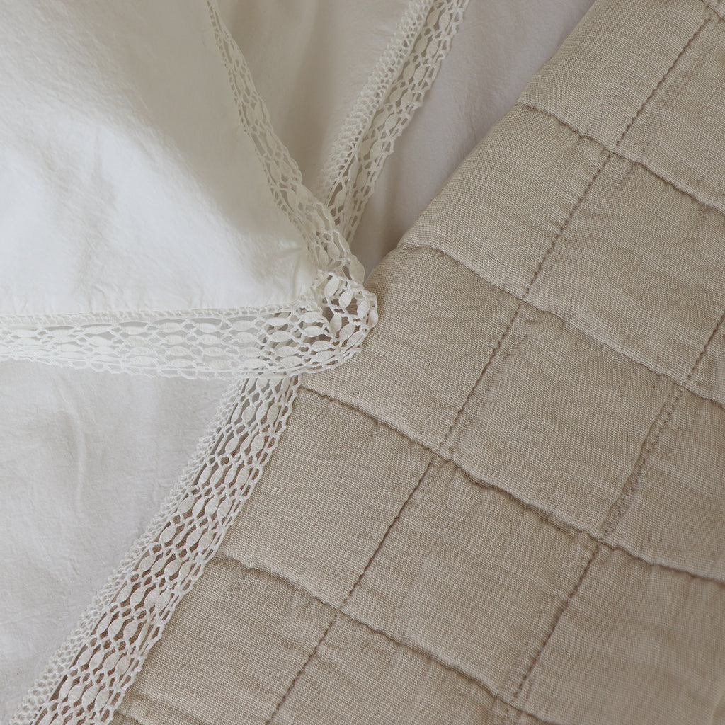 Organic Cotton Percale Lace Ivory Top Flat Sheet