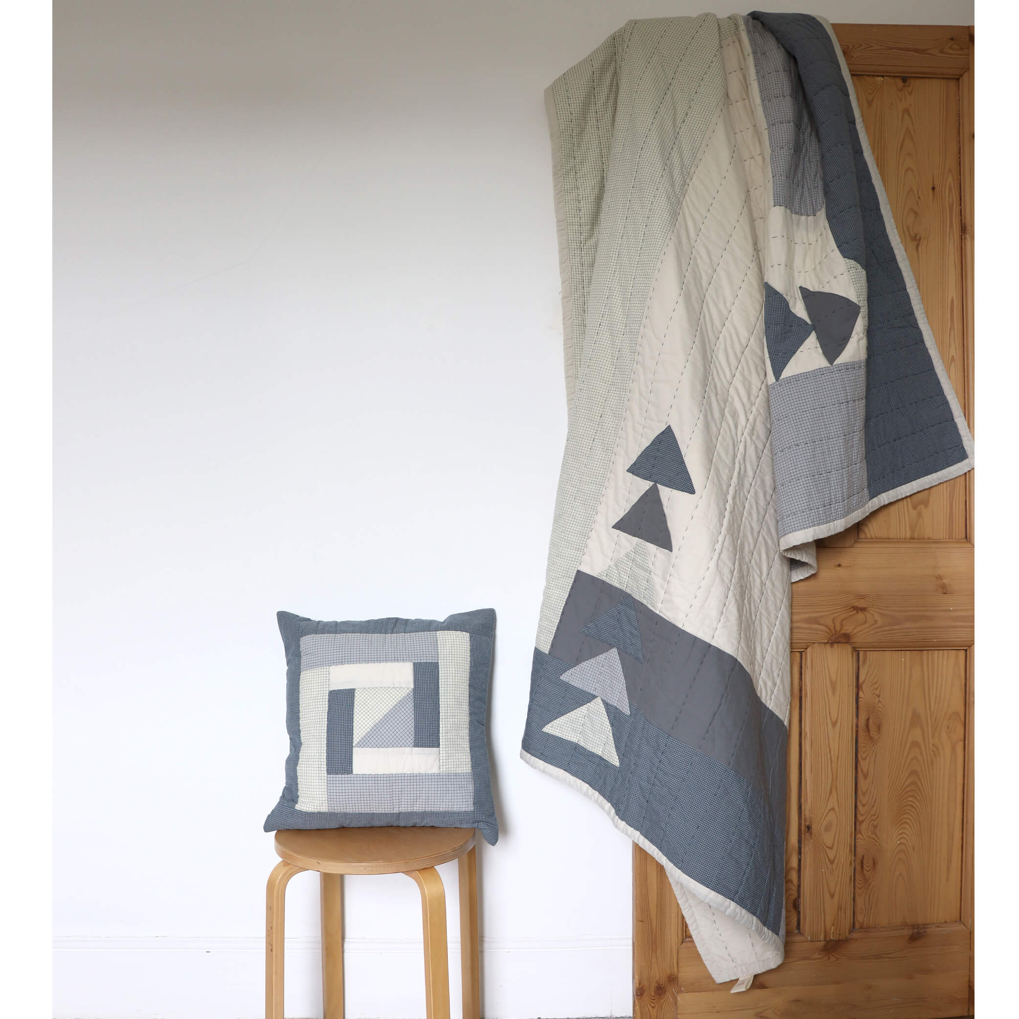 Geo Patchwork cushion cover - hand quilted